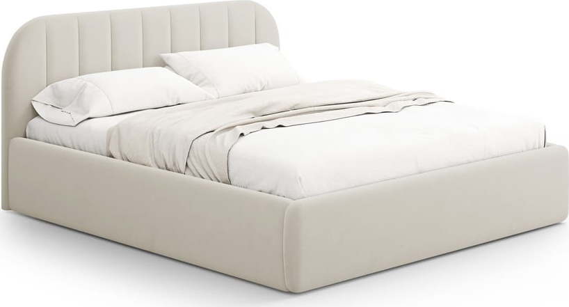 Béžová čalouněná dvoulůžková postel s úložným prostorem s roštem 160x200 cm Juno – Windsor & Co Sofas Windsor & Co Sofas