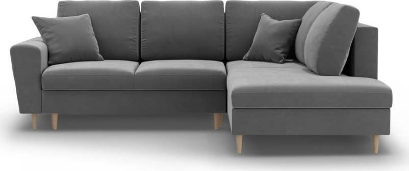 Světle šedá sametová rozkládací/s úložným prostorem rohová pohovka (pravý roh/do L) Kyoto – Cosmopolitan Design Cosmopolitan design