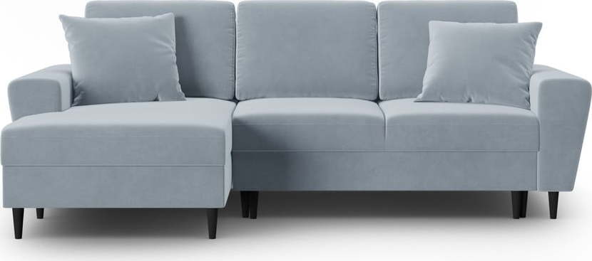 Světle modrá sametová rozkládací/s úložným prostorem rohová pohovka (levý roh/s lenoškou) Kyoto – Cosmopolitan Design Cosmopolitan design