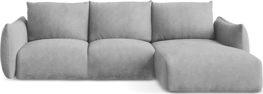 Světle šedá žinylková rozkládací rohová pohovka (pravý roh/s lenoškou) Leila – Makamii Makamii