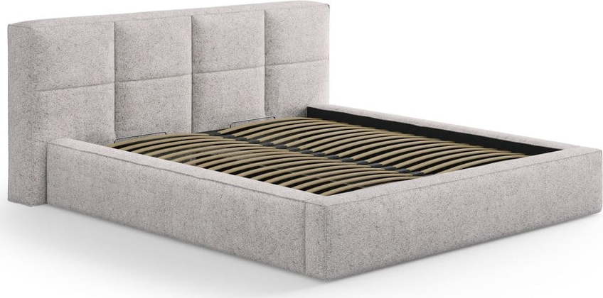 Béžová čalouněná dvoulůžková postel s úložným prostorem s roštem 160x200 cm Simon Darren – Micadoni Micadoni