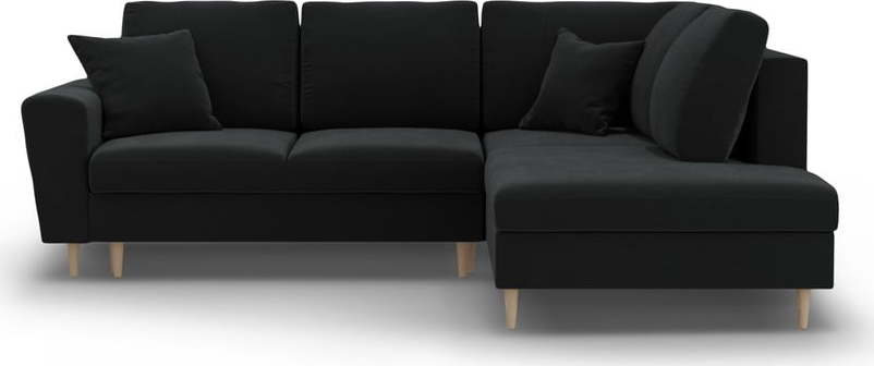 Černá sametová rozkládací/s úložným prostorem rohová pohovka (pravý roh/do L) Kyoto – Cosmopolitan Design Cosmopolitan design