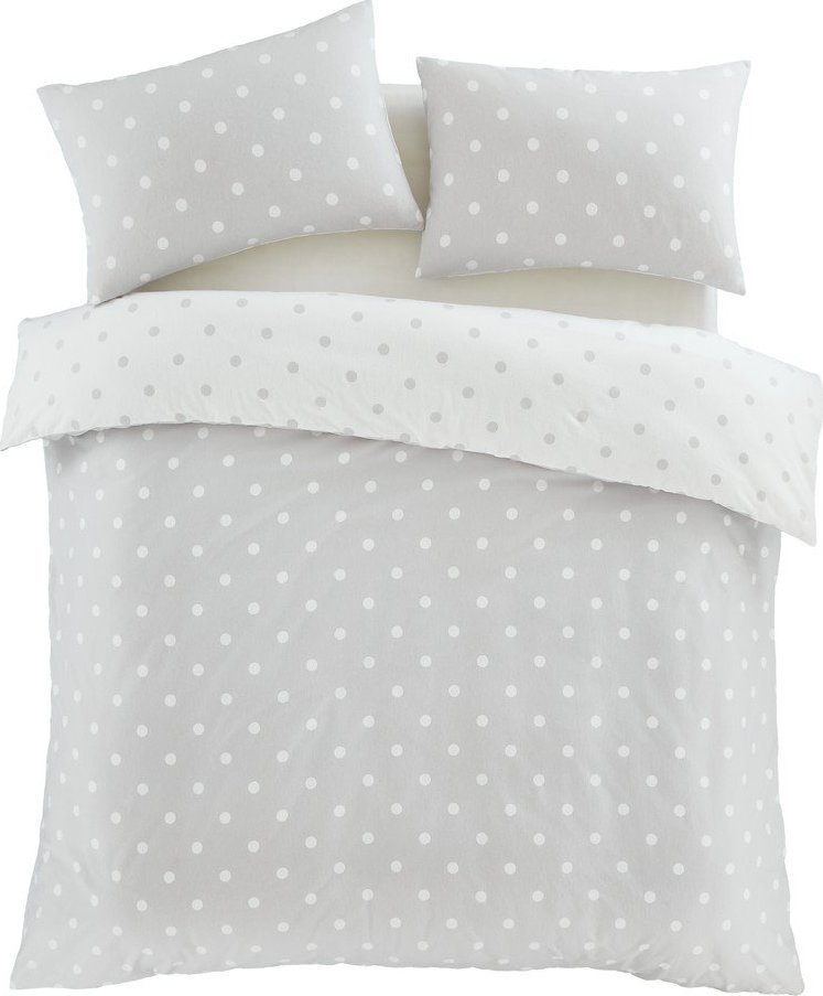 Bílé/šedé flanelové povlečení na jednolůžko 135x200 cm Polka Dot – Catherine Lansfield Catherine Lansfield