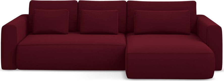 Vínová sametová rozkládací/s úložným prostorem rohová pohovka (pravý roh/s lenoškou) Kapua – Makamii Makamii