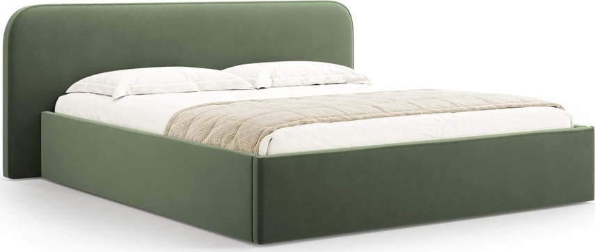 Zelená čalouněná dvoulůžková postel s úložným prostorem s roštem 200x200 cm Elizabeth – Micadoni Micadoni