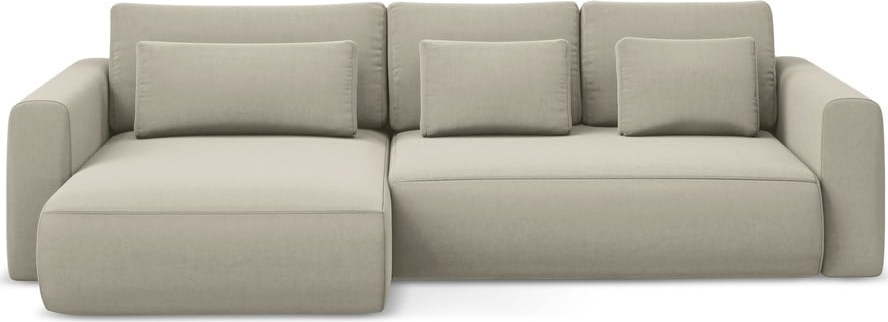 Béžová sametová rozkládací/s úložným prostorem rohová pohovka (levý roh/s lenoškou) Kapua – Makamii Makamii