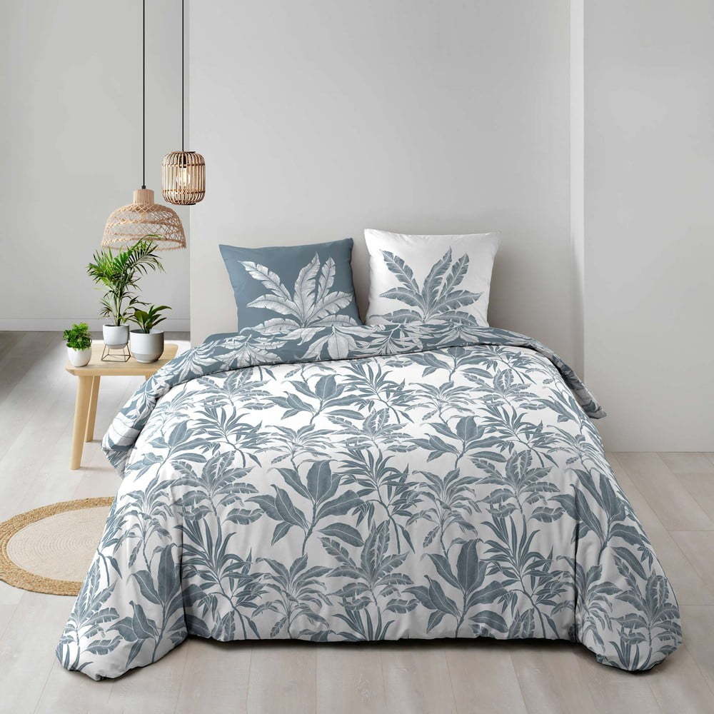 Bílé/modré bavlněné povlečení na dvoulůžko/prodloužené 240x220 cm Hera – douceur d'intérieur Douceur d intérieur