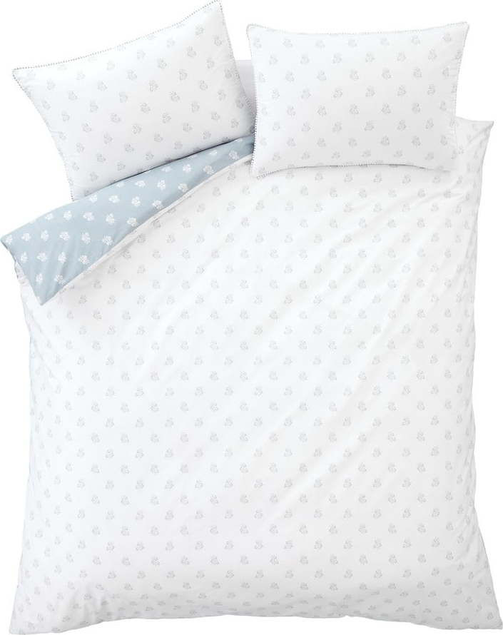 Bílé/modré bavlněné povlečení na jednolůžko 135x200 cm Esme Floral – Bianca Bianca