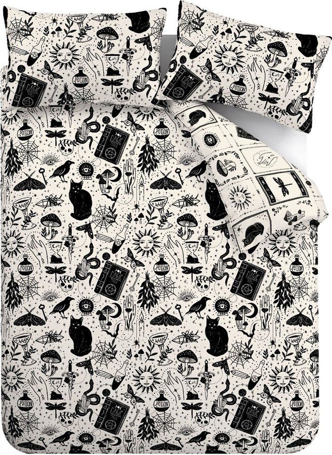 Černé/béžové povlečení na jednolůžko 135x200 cm Enchanted Witchcraft – Catherine Lansfield Catherine Lansfield
