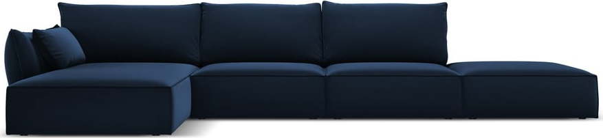 Tmavě modrá sametová rohová pohovka (levý roh/s lenoškou) Vanda – Mazzini Sofas Mazzini Sofas