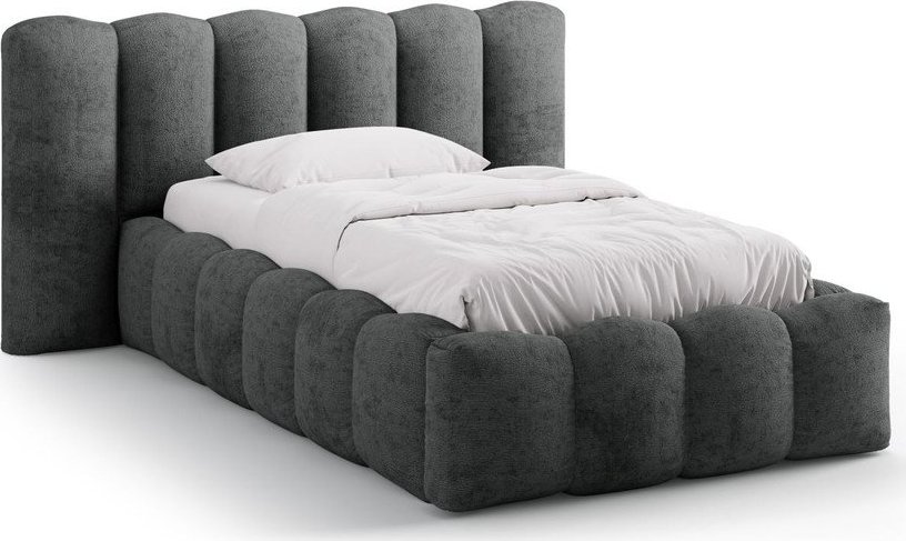 Tmavě šedá čalouněná jednolůžková postel s úložným prostorem s roštem 90x200 cm Lupine – Micadoni Micadoni
