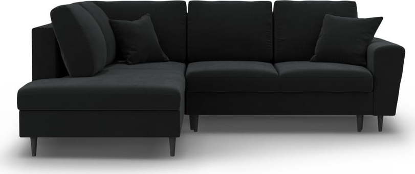 Černá sametová rozkládací/s úložným prostorem rohová pohovka (levý roh/do L) Kyoto – Cosmopolitan Design Cosmopolitan design