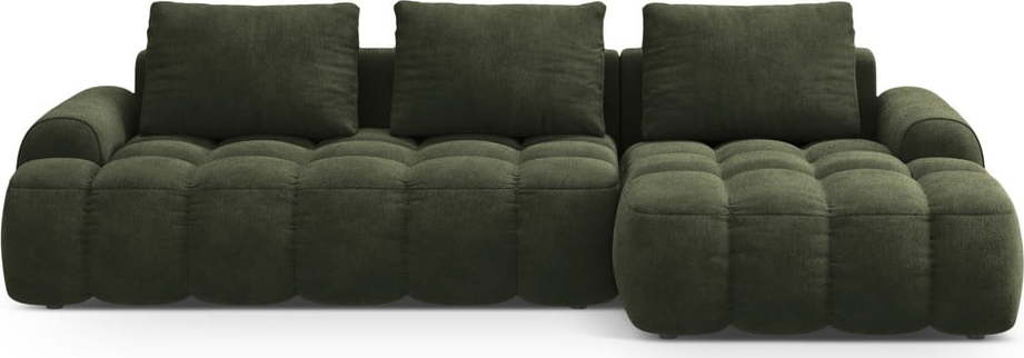 Zelená sametová rozkládací/s úložným prostorem rohová pohovka (pravý roh/s lenoškou) Linz – Cosmopolitan Design Cosmopolitan design
