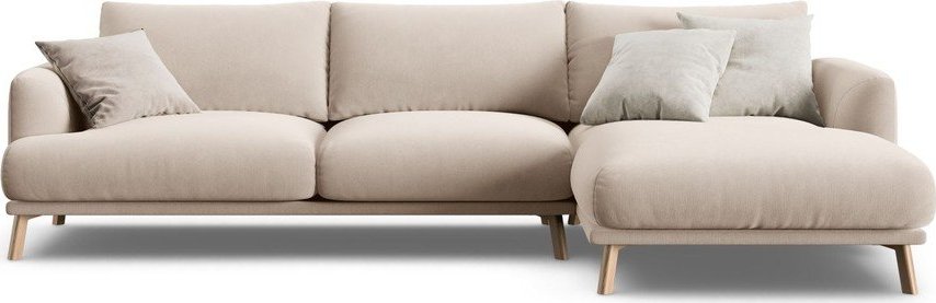 Béžová sametová rohová pohovka (pravý roh/s lenoškou) Naomi – Micadoni Micadoni