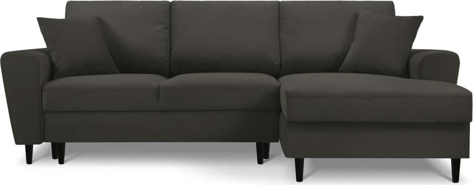 Černá manšestrová rozkládací/s úložným prostorem rohová pohovka (pravý roh/s lenoškou) Kyoto – Cosmopolitan Design Cosmopolitan design