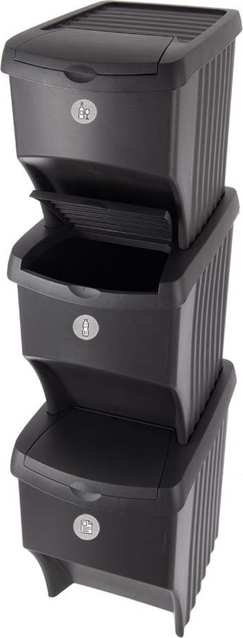 Černé plastové odpadkové koše v sadě 3 ks 3x22 l na tříděný odpad – Orion Orion