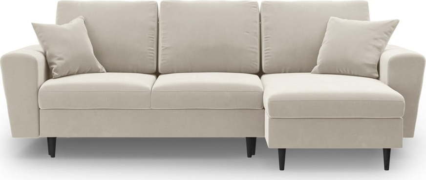 Béžová sametová rozkládací/s úložným prostorem rohová pohovka Kyoto – Cosmopolitan Design Cosmopolitan design