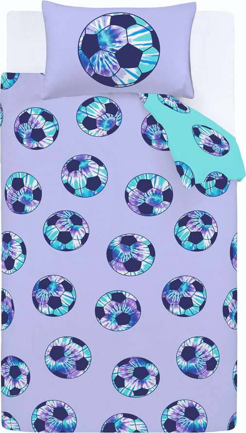 Fialové/tyrkysové dětské povlečení na dvoulůžko 200x200 cm Tie Dye Football – Catherine Lansfield Catherine Lansfield