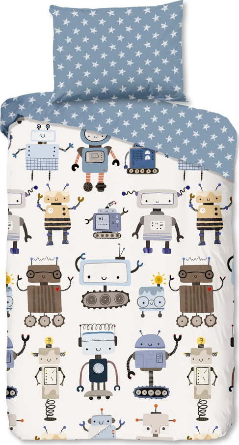 Modré/béžové bavlněné dětské povlečení na jednolůžko 140x200 cm Robo – Good Morning GOOD MORNING