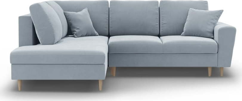 Světle modrá sametová rozkládací/s úložným prostorem rohová pohovka (levý roh/do L) Kyoto – Cosmopolitan Design Cosmopolitan design