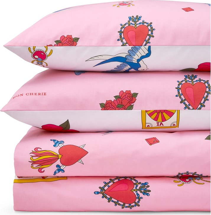 Bílé/růžové bavlněné povlečení na jednolůžko 135x200 cm Mon Coeur – Their Nibs Their Nibs