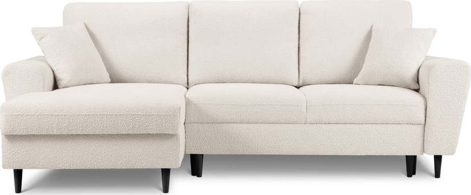 Béžová rozkládací/s úložným prostorem rohová pohovka z textilie bouclé (levý roh/s lenoškou) Kyoto – Cosmopolitan Design Cosmopolitan design