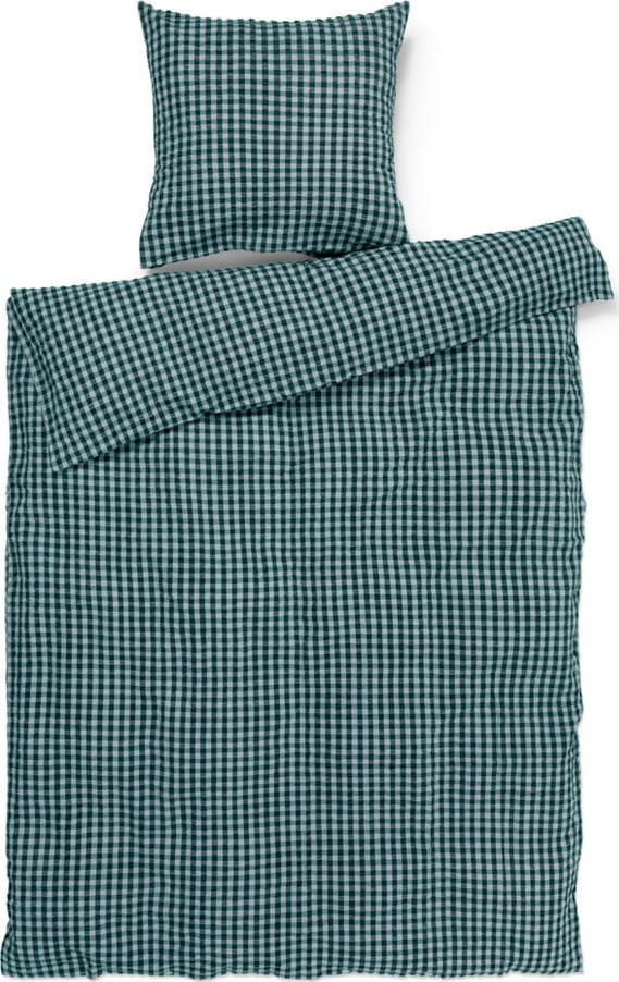 Zelené/modré krepové povlečení na jednolůžko/prodloužené 150x210 cm Bæk&Bølge – JUNA Juna