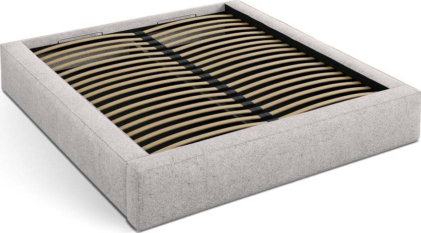 Béžová čalouněná dvoulůžková postel s úložným prostorem s roštem 180x200 cm Simon – Micadoni Micadoni