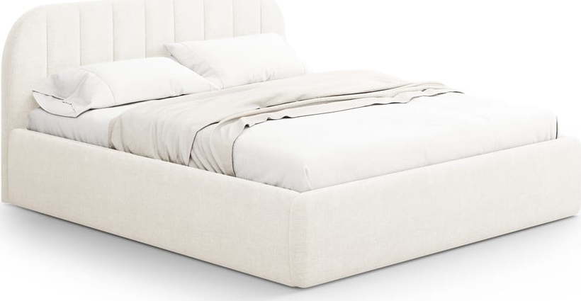 Slonovinová čalouněná dvoulůžková postel s úložným prostorem s roštem 140x200 cm Juno – Windsor & Co Sofas Windsor & Co Sofas