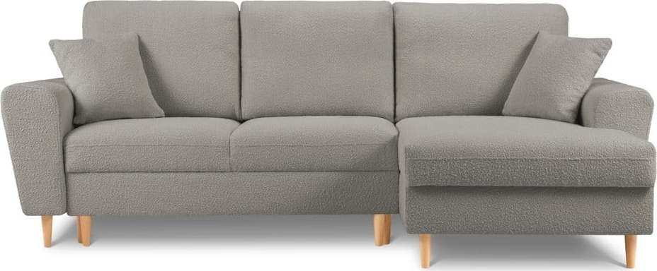 Světle šedá rozkládací/s úložným prostorem rohová pohovka z textilie bouclé (pravý roh/s lenoškou) Kyoto – Cosmopolitan Design Cosmopolitan design