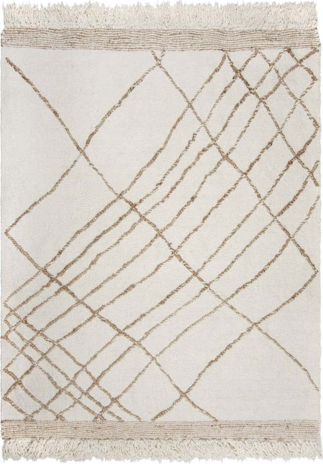 Krémový ručně tkaný koberec s příměsí vlny 160x230 cm Astera Linear – Flair Rugs Flair Rugs