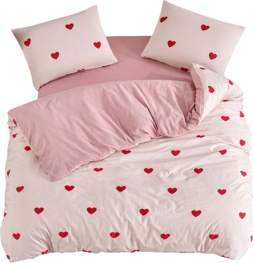 Růžové povlečení na dvoulůžko/prodloužené s prostěradlem/4dílné 200x220 cm Red Heart – Mila Home Mila Home