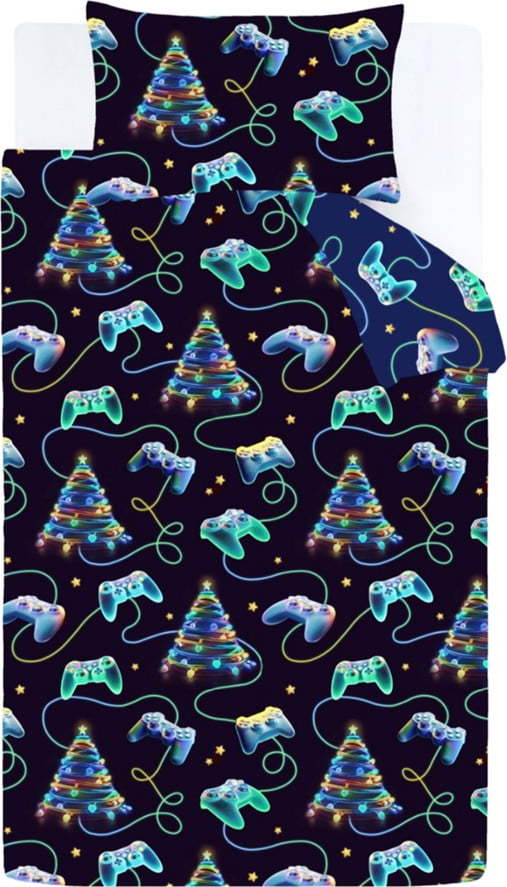 Černé/modré povlečení na dvoulůžko 200x200 cm Christmas Gamer – Catherine Lansfield Catherine Lansfield