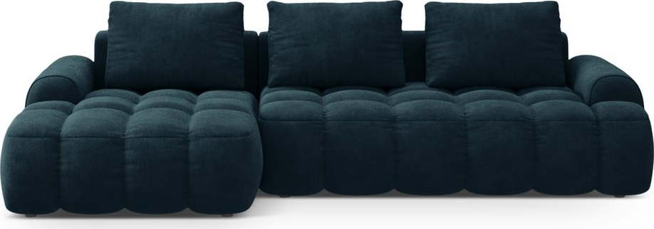 Sametová rozkládací/s úložným prostorem rohová pohovka v petrolejové barvě (levý roh/s lenoškou) Linz – Cosmopolitan Design Cosmopolitan design