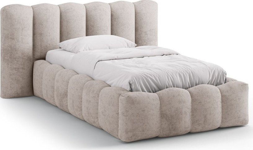 Světle hnědá čalouněná jednolůžková postel s úložným prostorem s roštem 90x200 cm Lupine – Micadoni Micadoni