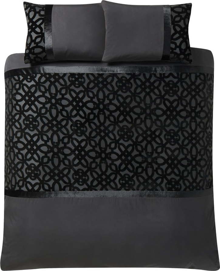 Černé sametové povlečení na dvoulůžko/prodloužené 230x220 cm Lattice Cut – Catherine Lansfield Catherine Lansfield