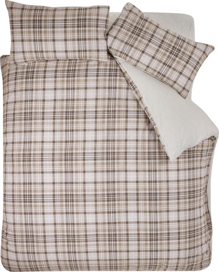 Hnědé povlečení na jednolůžko s beránkem 135x200 cm Cosy Sherpa Check – Catherine Lansfield Catherine Lansfield