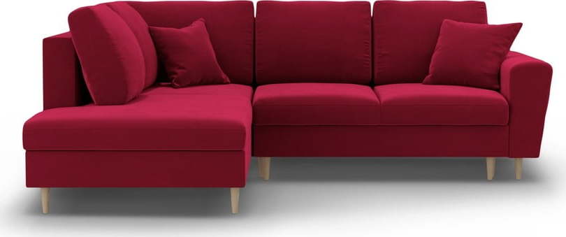 Červená sametová rozkládací/s úložným prostorem rohová pohovka (levý roh/do L) Kyoto – Cosmopolitan Design Cosmopolitan design