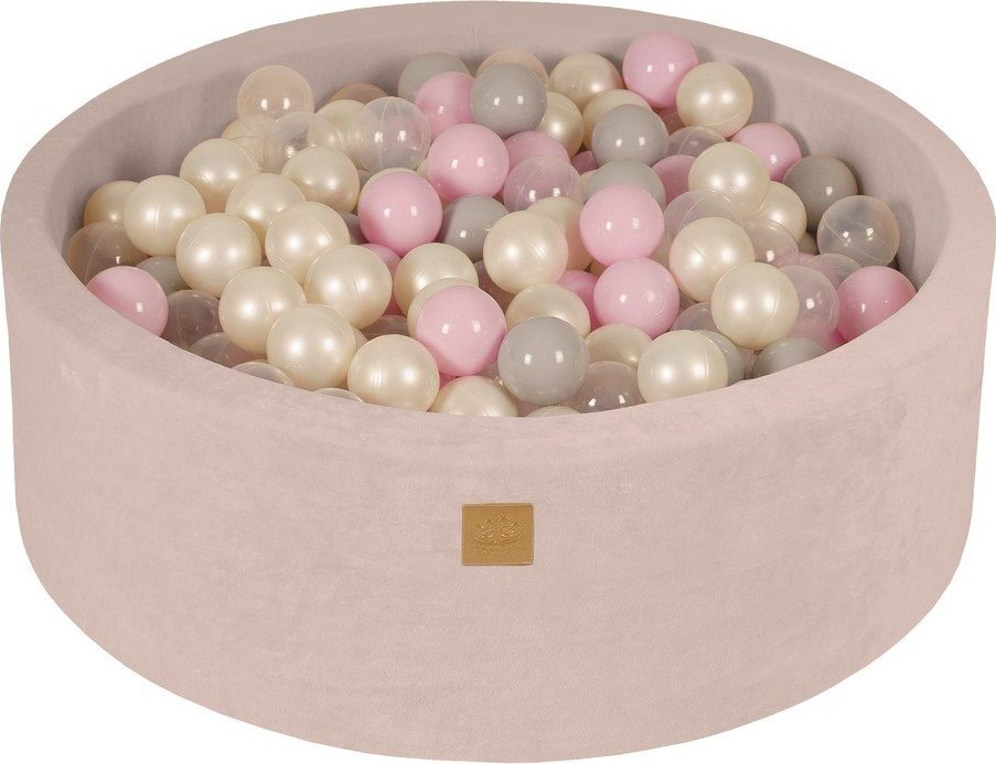 Krémový sametový bazének s míčky ø 90x30 cm Montessori – Meowbaby MeowBaby