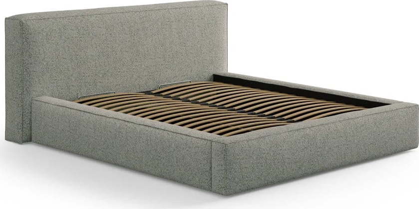 Zelená čalouněná dvoulůžková postel s úložným prostorem s roštem 160x200 cm Simon Olivia – Micadoni Micadoni