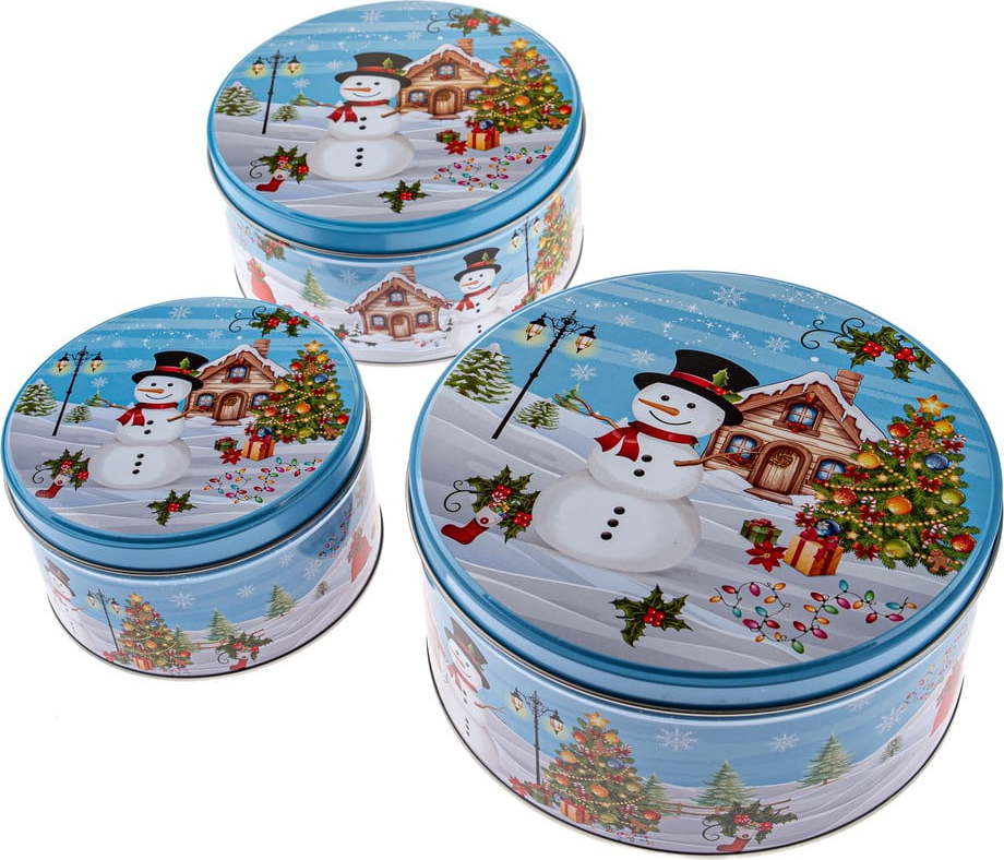 Kovové dózy v sadě 3 ks na cukroví Snowman – Dakls Dakls