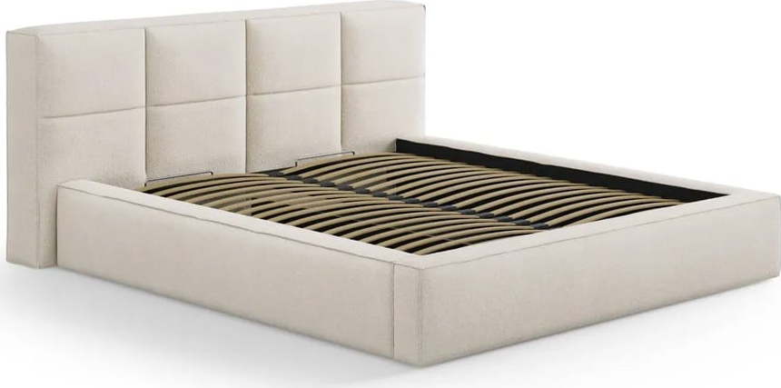 Krémová čalouněná dvoulůžková postel s úložným prostorem s roštem 180x200 cm Simon Darren – Micadoni Micadoni