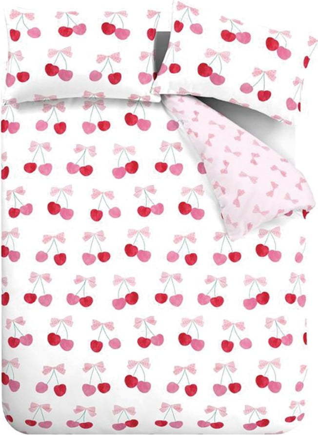 Bílé/růžové povlečení na dvoulůžko 200x200 cm Cherries and Bows – Catherine Lansfield Catherine Lansfield
