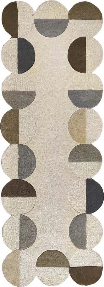 Šedobéžový ručně tkaný vlněný běhoun 80x230 cm Mia Scallop Frame – Flair Rugs Flair Rugs