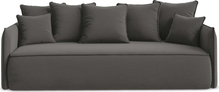 Tmavě šedá sametová rozkládací/s úložným prostorem pohovka 225 cm Hula – Makamii Makamii