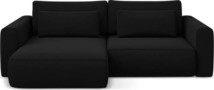 Černá sametová rozkládací/s úložným prostorem rohová pohovka (levý roh/s lenoškou) Kapua – Makamii Makamii