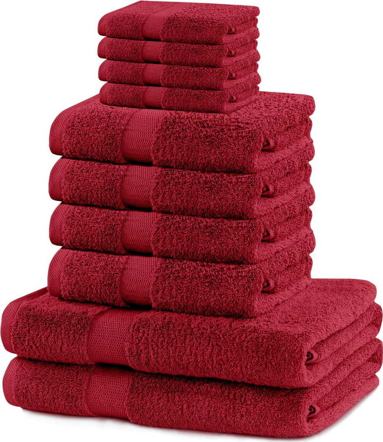 Červené froté bavlněné ručníky a osušky v sadě 10 ks Marina – Restilo Restilo
