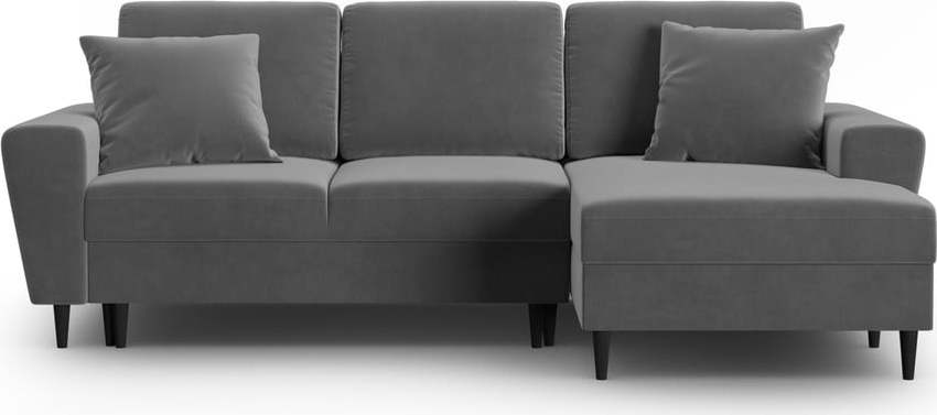 Světle šedá sametová rozkládací/s úložným prostorem rohová pohovka (pravý roh/s lenoškou) Kyoto – Cosmopolitan Design Cosmopolitan design