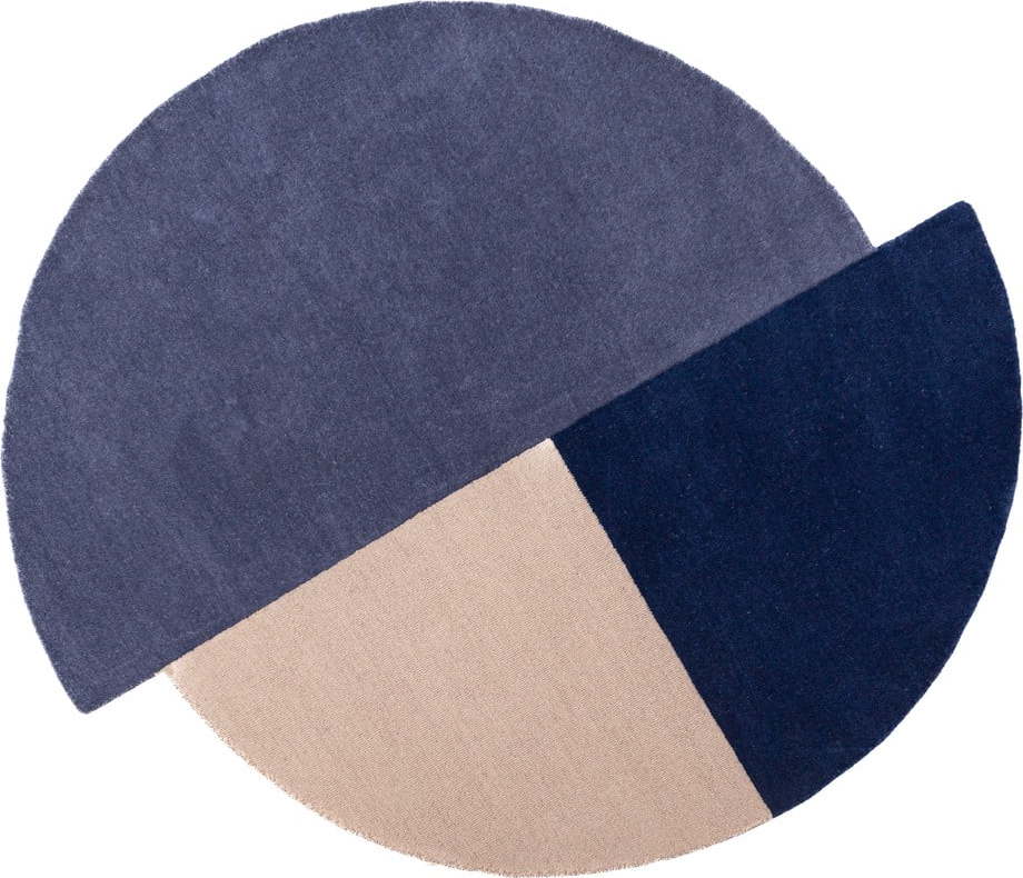 Modrý ručně tkaný vlněný kulatý koberec ø 150 cm Mia Segment – Flair Rugs Flair Rugs