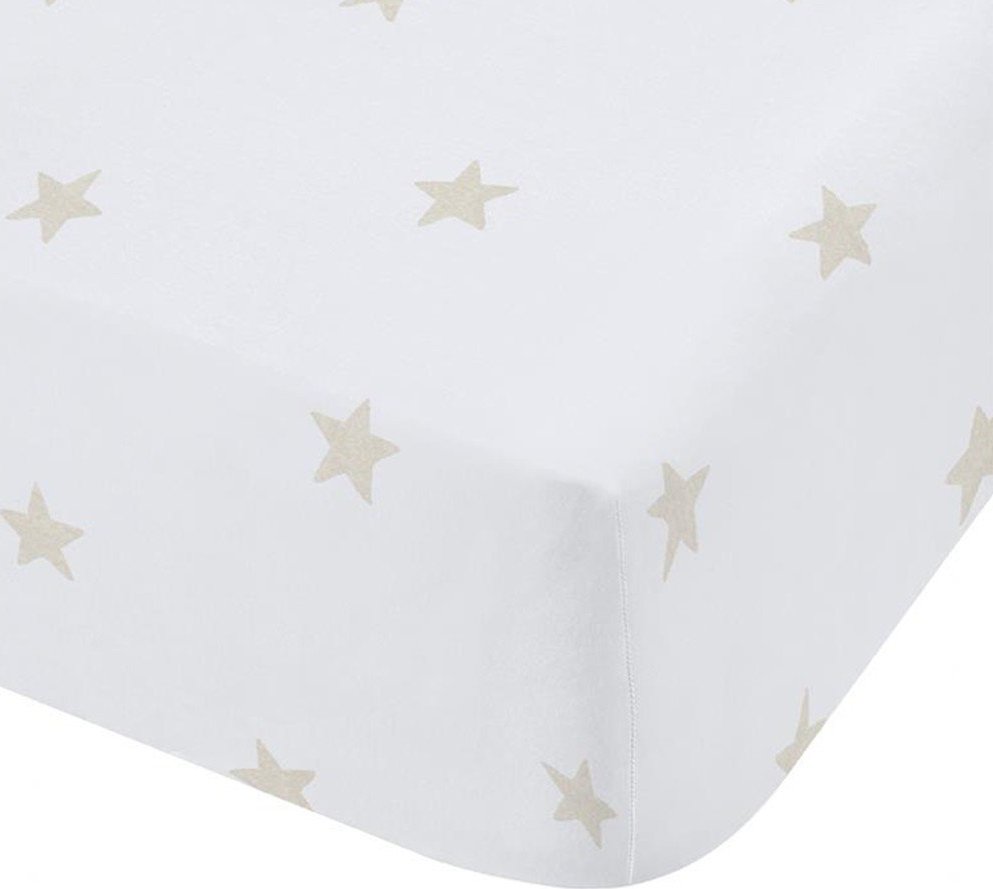 Bílé/béžové napínací bavlněné dětské prostěradlo do postýlky 70x140 cm Mini Star & Stripes – Bianca Bianca